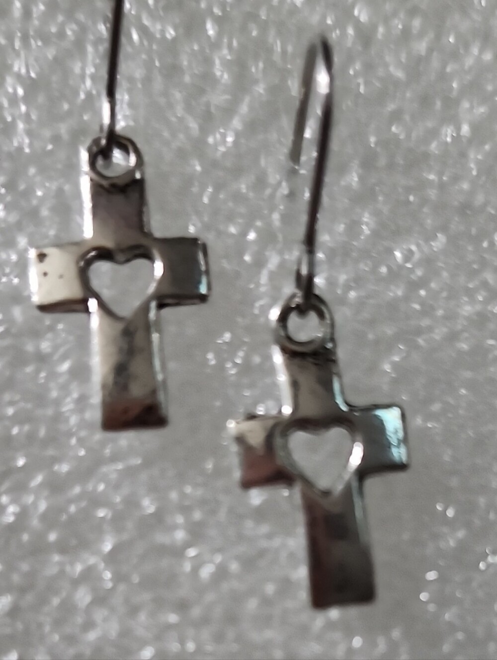 Hand Crafted Silver Cross Earrings with Heart Cutout